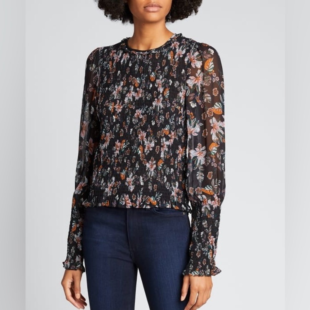 Veronica Beard Black Floral Sheer Blouse